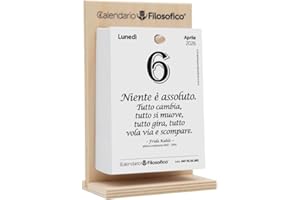 Il Calendario Filosofico 2026 avec support en bois, format A6 10 x 14 cm, premier et original calendrier de table avec 365 jours de phrases philosophiques, lire chaque jour une phrase, créé à Bologne