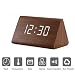 Produktbild Modern Triangle Holz LED Holz Alarm Digital Tischuhr mit Datum und Temperatur Sound Control Schreibtisch Wecker für Kinder Schlafzimmer, Haus, Büro--Braun