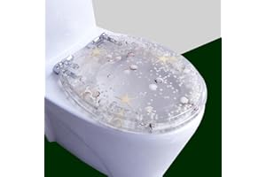 GRESONIC Siège de toilette en résine transparente à thème océanique - couvercle lourd à fermeture lente avec conception transparente de coquillages, charnières en acier inoxydable (Transparent)