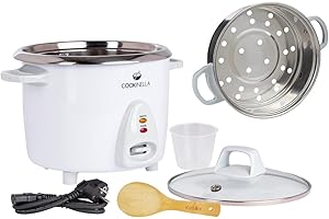 ‎KEMAR KITCHENWARE KeMar Reiskocher mit Edelstahltopf (1,4L, 500W, Weiß) Glasdeckel mit Bambuslöffel & Messbecher- elektrischer Reiskocher - Edelstahlschüssel, Warmhaltefunktion, Reiswärmer, Edelstahl, Dampfgarer