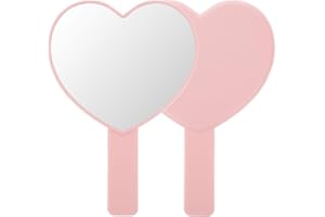 Dimeho Heart-Shaped Travel Handheld Mirror, Heart-Shaped Makeup Hand Mirror with Handle for Women (Pink)