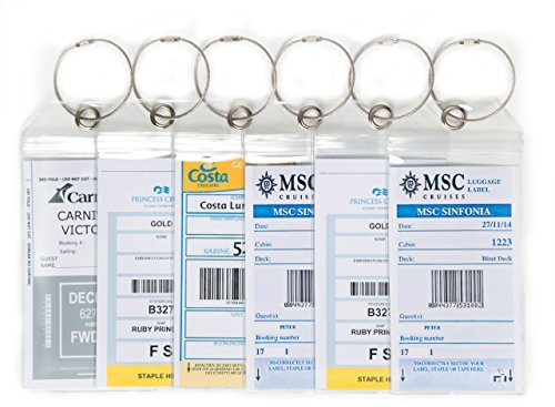 HOPEVILLE Gepäckanhänger für Kreuzfahrten, 6 Stück robuste wasserfeste PVC Kofferanhänger mit Klipp-Verschluss und hochwertigem verschraubbaren Metallband