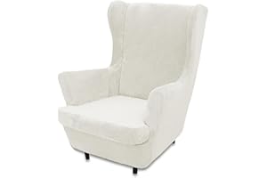 LIFEDX Ohrensessel Überzug Ohrensessel Bezug Samt 2-Teilig,Sessel-Überwürfe Ohrensessel Sesselbezug,Elastisch Ohrensessel Schonbezüge Bezug,Stretch Tiger Stuhlbezug mit Armlehne Hohe Rückenlehne,Weiß