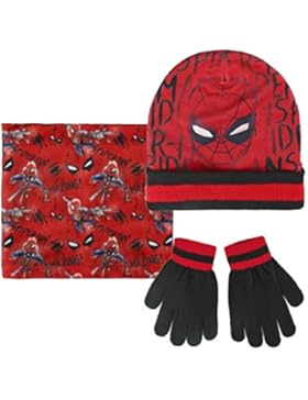 Marvel Spiderman 2200-2542 Kinder Winter Set, Beanie Mütze, Schlauchtuch Multifunktionstuch und Handschuhe, Acryl...