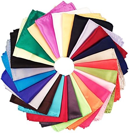 Juying26 Piece Assorted Mens Solid Color Polyester Satin Pocket Square Handkerchief Plain Hanky Set for Wedding Party