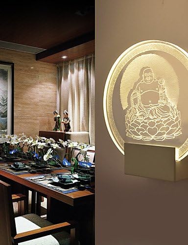 ShangYi 3D Chinese Culture Theme Design Maitreya Buddha (a God) Sitting on a Lotus Wall Lamp 5W Art Lighting Round Shape Sconce , warm white-220v