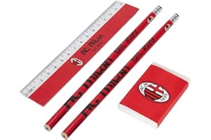 AC Milan Set Cancelleria per la Scuola, con 2 Matite, 1 Righello da 15cm e 1 Gomma, Prodotto Ufficiale