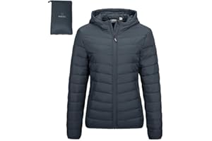 Outdoor Ventures Chaqueta acolchada para mujer, ligera, plegable, chaqueta de entretiempo, cálida chaqueta de invierno con capucha para mujer, chaqueta acolchada con bolsillos, para ocio, senderismo,