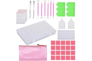 PIQIUQIU 5D Diamond Painting Accessori Set, 69 Pezzi Diamanti Strumenti con Scatola di Immagazzinaggio, Penna, Pinzette, Cera, Penna, Etichetta Adesivo, Borse, Vassoio