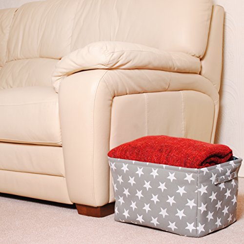 Graufarbener Sternen Leinen-Aufbewahrungskorb – qualitativ hochwertiger Korb mit weiß Sternen für die Aufbewahrung von Haushaltsartikeln. 40cm x 30cm x 25cm - 8