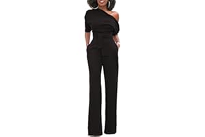 Minetom Femmes Chic Manches Courtes Une Épaule Combinaisons Solides Large Jambe Longue Pantalon Barboteuse Avec Ceinture