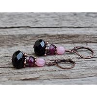 Vintage Ohrringe mit Glasperlen - dunkellila, lila, aubergine, rosa opal & kupfer
