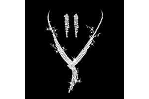 Ushiny Set di gioielli da sposa in argento con collana e orecchini con strass e collana girocollo per donne e ragazze