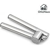 OttoHaus Paslanmaz &Ccedil;elik Sarımsak Ezici, Uzun Saplı Ergonomik Sarımsak Presi, Zencefil ve K&uuml;&ccedil;&uuml;k K&ouml;k Gıdalar İ&ccedil;in Kolay Temizl