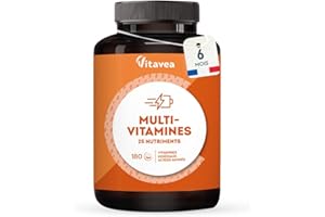 Multivitamines et Minéraux - 25 nutriments - Cure 6 mois - Vitamines A B C D E Zinc et Fer - Multivitamines Homme et Femme Énergie et Immunité - 180 comprimés - Fabriqué en France - Vitavea