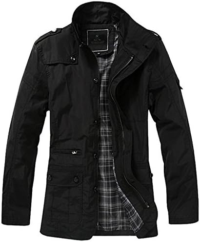 Lemumu Men Plus Size Vintage Simple Digging Coatsolid Long Sleeve Autumn Winter Black Brown Polyester Medium K 358 stehen, black, XXXL
