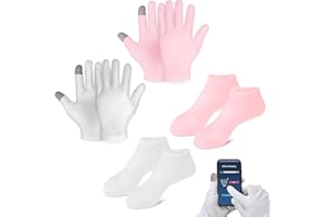 HUNDREDWEAT Baumwollhandschuhe mit Touchscree, 2 Paar Handschuhe, 2 Paar Socken,Baumwolle Feuchtigkeitsspendende Nacht Touchscreen Handschuhe,Hand- Und Fußschutz,für Handcreme Auftragen, Feuchtigkeitsspendend