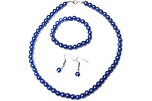 Jay Jewellery - Royal Blue Glass Pearl Necklace with Earrings and Bracelet