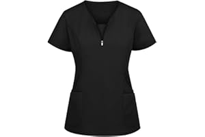 UNHU Damen Pflegebekleidung Bunt T-Shirt Schlupfkasack Kurzarm V-Ausschnitt Schlupfhemd Berufskleidung Kasack Krankenschwester Uniformen mit Taschen