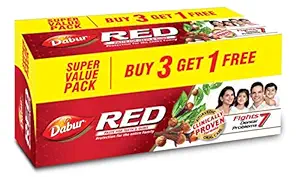 Dabur Red Paste - Indias No.1 Ayurvedic Paste, Provides Protection Plaque Removal, Toothache, Yellow Teeth, Bad Breath- 800g (200gm*4)