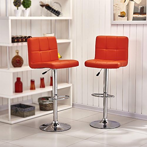 Bar Stools with Backs Set of 2, Willstone Adjustable Swivel Kitchen Breakfast Chairs with Gas Lift, Chrome Footrest and Base (Red)