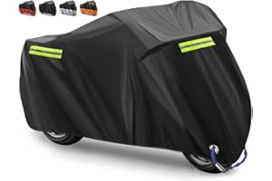 EOZAKAVOD Pokrowiec na Motocykl wodoodporny Pokrowiec Motocyklowy Tkanina Oxford 210D Zewnątrz Plandeka na Motocykl Pokrowiec na Rower Ochrona przed Deszczem,Słońcem lub Kurzem-245x105x125 cm(Czarny Odblaskowe)