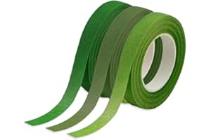 HIOQFR 3 Rotoli Nastro Fiorista Verde Guttaperca Verde Adesiva per Fiori Nastri Floreali a Stelo per Fioristi Nastro Crespo Flora Nastro Floreale per Bouquet,Avvolgere Fiori,Corona Nozze(27m*12mm/1 Rotoli)