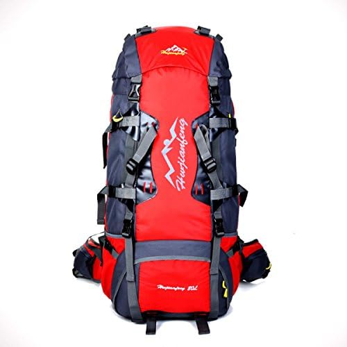 80L Large Capacity Mountaineering Bag Hiking Backpack With Belt Carrying System,Red-OneSize