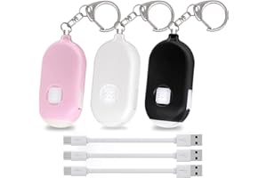 Alarmes Personnelles pour Femmes, 3 Paquets de Porte-clés D'alarme de Sécurité D'autodéfense Rechargeables avec 130 dBs pour Protéger la Sécurité de Votre Famille, de Vos Enfants, des Personnes âgées