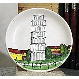 Turm von Pisa-Dekoriert Keramikplatte Hand Durchmesser Cm 15-MADE in Italien Lucca Toskana, Zertifikat.