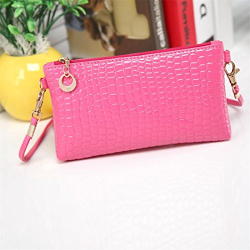 Brezeh Women Crocodile Leather Messenger Crossbody Clutch Handbag Shoulder Bags (One Size, Pink)
