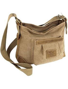 Damen Handtasche Canvas Schultertasche Kleine Umhängetasche für Frauen Crossbody mit Leder-Besatz Messenger Stil...