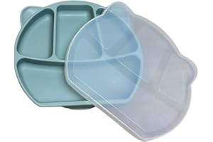 Alimos Silicone Baby Weaning Tableware, Suction Plate Baby & Kids Plates with Stay Put Design for Toddlers Includes Lid for Storage Dishwasher & Microwave Safe BPA Free (Navy Blue)