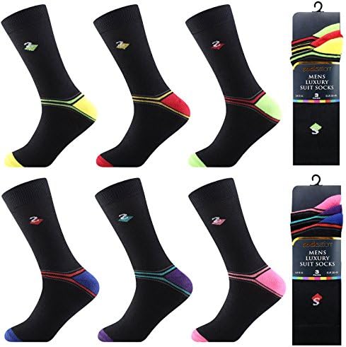 Mens Socks Cotton Rich 6/12 Pack Designers pattern Comfortable Breathable Socks (6-11) COLOR HEEL TOE SOCKS 6 PACK