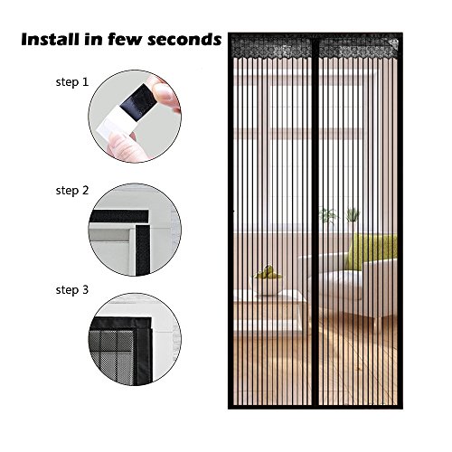 Moskitonetz Tür, Sounor Magnet Fliegengitter Tür Insektenschutz 90 x 210CM, Der Magnetvorhang ist Ideal für die Balkontür, Kellertür, Terrassentür, Kinderleichte Klebemontage Ganz Ohne Bohren (Schwarz) - 4