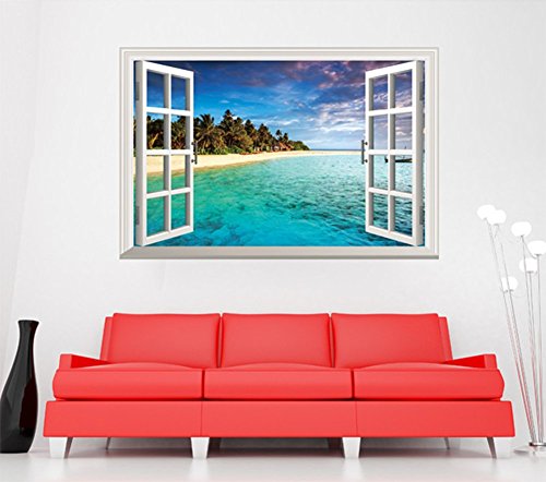 Lumanuby 3D Wandtattoos Geöffnetes Fenster Himmel und Ozean Wandsticker Wandaufkleber für Wohnzimmer Schlafzimmer Kinderzimmer - 5