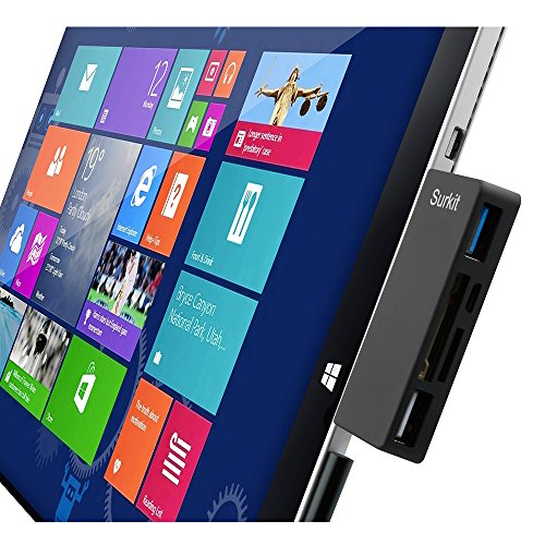 Surface Pro Hub Adapter / Kartenleser, High Speed USB 3.0 Transport und USB 2.0 für Maus oder Tastatur mit SD (HC) Kartensteckplatz und TF Kartenleser für Microsoft Surface Pro 3/4 - 3