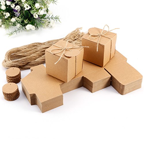 100 x Kraftpapier Geschenkbox Geschenkschachtel Geschenkverpackung Gastgeschenk mit Geschenkanhänger Gift Tags Papieretiketten Hochzeit Tischdeko - 3