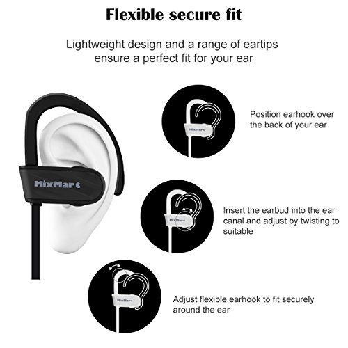Auricular MixMart Aud  fono Bluetooth 4 1 Deportivo cascos inal  mbricos bluetooth para Gimnasio Correr Taxi oficina Manos Libre Est  reo Dise  o Cancelaci  n de Ruido Anti-Sudor y Anti-Agua de 4 Grados Compatible con iPhone iPod iPad Android PS4 Windows