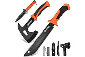 ‎NEDFOSS Nedfoss 38.5cm Machete Axt Messer Set mit 10cm Feuerstahl & Scheide, Survival Machete scharf echt, 25.3cm Outdoor Axt Survival, mini Beil, 25.3cm Full Tang Outdoor Messer mit Paracord für Camping