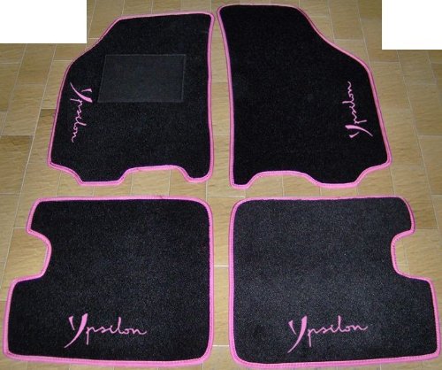 Tappeti Neri con Bordo Fucsia per Auto, set completo di Tappetini in Moquette su Misura con Ricamo a Filo Fucsia