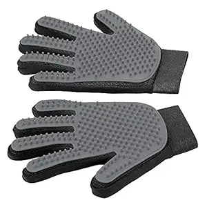 [Upgrade Version] Pet Grooming Glove - Gentle Deshedding Brush Glove - Efficient Pet Hair Remover Mitt - Enhanced Five Finger Design - Perfect for Dog & Cat with Long & Short Fur - 1 Pair (Gray)