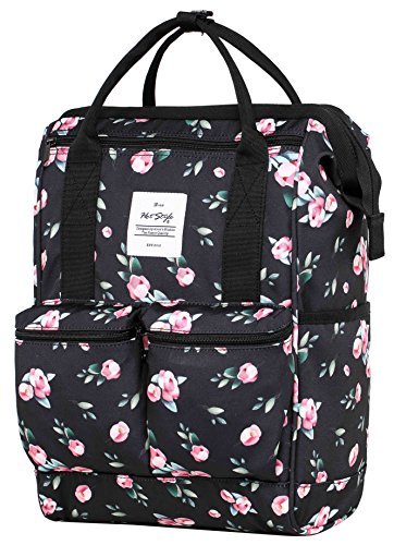 HotStyle DISA Fashion Blumen Damen Laptop Rucksack 14 zoll  44x27x17cm  - Rose Schwarz