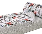 Conjunto de tres prendas: saco nórdico con un fuelle para la mayor comodidad del niño, la almohada y la bajera ajustable unida al saco mediante cremallera. Tres prendas en una que pueden lavarse cómodamente por separado.