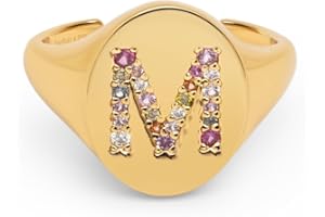 SINGULARU - Anillo Personalizado Signet Letter Colors. Ajustable. Latón con Acabado Baño de Oro de 18 Kt. Talla Unica. Joyas para Mujer. Letra A - Z