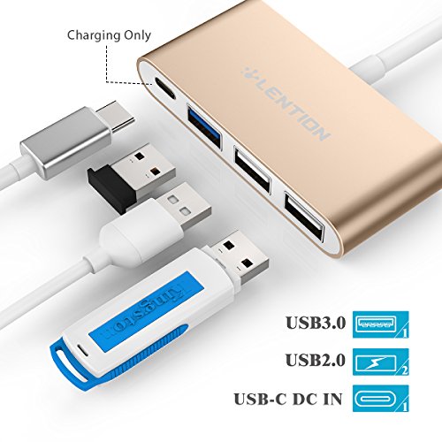 LENTION 4-in1-USB-C-Multiport-Hub / USB-C-Dock mit Typ C, USB 3.0, USB 2.0 Ports für New Macbook 12″ / ChromeBook, Pro Retina 13 15, Surface, Dell XPS u.a., Multiport-Adapter zum Aufladen und Verbinden in den Farben Champagne Gold - 2