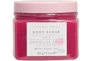 Sunday Rain Polishing Body Scrub for Dry Skin, Infused with Soothing Rose Oil, Fresh Rose Petal Scent, Vegan and Cruelty-Free, 265g