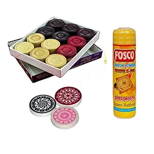 Optimus Premium Carrom Combo N - 250 gm Disco Carrom Powder 1 Set Wooden Carrom-Men Coins & 3 Acrylic Strikers