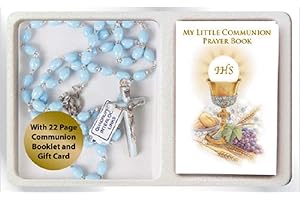LOVING JESUS First Holy Communion Blue Rosary Beads with Prayer Booklet Blue Crucifix