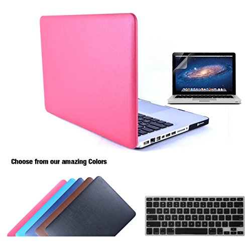 Macbook Pro 13 Hülle Case Tastaturschutzfolie Displayschutzfolie 3 in 1 Kit, TECOOL [Ultra Dünn Serien] Leder Hartschale Schutzhülle Case für MacBook Pro 13.3 Zoll Modell: A1278 - Heißes Rosa